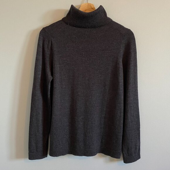 Jones New York 100% Merino Wool Charcoal Grey Turtleneck Sweater Thin Knit - Picture 7 of 12